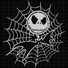 a cross stitch pattern with a skeleton and spiderweaves on it's side