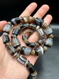 Beautiful Old Sulaimani Agate Beads Necklace Old Beads Black Agate Rare Beads From Afghanistan Rare Beads, Black Agate, Beaded Necklaces, May 20, Agate Beads, Beads Necklace, Diy Necklace, Etsy Accessories, Agate