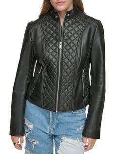 Andrew Marc Marlette Quilted Lamb Leather Moto Jacket on SALE | Saks OFF 5TH Panel Quilts, Leather Jacket Black, Leather Moto, Leather Moto Jacket, Quilted Leather, Classic Leather, Jacket Sale, Moto Jacket, Casual Jacket