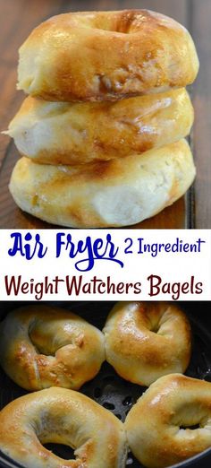 air fryer 2 ingredient weight watchers bagels in the pan with text overlay