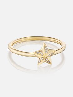 18k yellow gold tiny star stacking ring with diamond details. Sparkly facets burst forth from our Star stacking ring, offering a shiny statement in a little package. Made to order. The current lead time is 8-10 weeks. Celestial Yellow Gold Diamond Ring In Star Shape, Celestial Star-shaped Yellow Gold Diamond Ring, Celestial Yellow Gold Star-shaped Diamond Ring, Gold Star-shaped 14k Diamond Ring, Star-shaped Yellow Gold Diamond Promise Ring, Star-shaped Yellow Gold Diamond Ring, 14k Yellow Gold Star-shaped Rings, 14k Yellow Gold Star Shaped Rings, Celestial Star-shaped Yellow Gold Rings