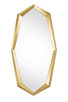 a gold hexagonal mirror on a white background