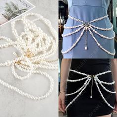 total length 60-80 cm (23.62-31.49 inches) Elevate your style with our Vintage Faux Pearl Beaded Waist Chain, designed to add a touch of timeless elegance to any outfit. Ideal for special occasions, weddings, or simply enhancing your daily attire with a classic, sophisticated flair. Features: Vintage Charm: Adorned with faux pearls, this waist chain exudes a classic, vintage-inspired appeal. Perfect for Weddings: An exquisite choice to complement wedding dresses, adding a refined and elegant touch. Multi-Layered Design: Features multiple layers of pearls for a luxurious and eye-catching effect. Versatile Accessory: Enhances any outfit with its elegant and timeless design. Elegant Beaded Body Chain For Wedding, Elegant White Pearl Waist Chain, Pearl Waist Belt, Belt For Wedding Dress, Beaded Waist Chain, Pearl Belt, For Wedding Dress, Vintage Pearl, Layered Design