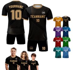 Our Custom soccer jersey are designed to be sleek and dynamic, perfect for showcases your style and energy for the match or casual day. Available in XS-5XL sizes for men, women, youth and toddler in many color options, these Personalized Soccer Jersey offer exceptional durability and resistance to wear and tear, making them an investment that will accompany you through any matches and seasons.  🎨If you have any REQUEST or OTHER DESIGN IDEA to re-custom the pattern or color, simply MESSAGE US an Black Crew Neck Tops For Team Events, Black Training Tops With Sublimation Print, Black Sublimation Print Tops For Training, Black Team Spirit Tops For Sports, Black Sportswear T-shirt For Team Events, Black Short Sleeve Jersey For Team Events, Black Team Spirit Tops For Training, Black Sportswear Sublimation Design With Team Logo, Black Tops With Team Name For Training