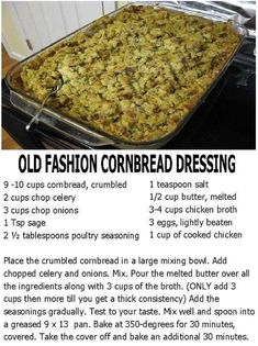 an old fashion cornbread dressing recipe