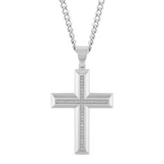 .25ctw white diamond stainless steel cross with chain. Stainless Steel Jewelry With Diamond Accents, Diamond White Stainless Steel Jewelry With Diamond Accents, Classic Stainless Steel Jewelry With Cross Pendant, White Gold Crucifix Necklace With Vvs Clarity, Diamond White Jewelry With Diamond Accents In Stainless Steel, White Gold Stainless Steel Cross Pendant Necklace, Diamond Cross Pendant Jewelry With Polished Finish, White Gold Stainless Steel Cross Necklace, Silver Diamond Cross Necklace With Diamond Accents