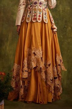 Shop for Chandrima Yellow Chanderi Layered Lehenga for Women Online at Aza Fashions Layered Lehenga, Orang India, Navratri Dress, Anamika Khanna, Diana Penty, Gaun Fashion, Lehenga Online, Sara Ali Khan, Tarun Tahiliani