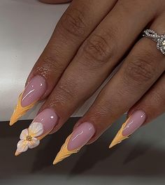 Yellow Flower Nails, Stilleto Nails Designs, Punk Nails, Long Acrylic Nail Designs, Diy Acrylic Nails, Classy Acrylic Nails, Long Acrylic Nails Coffin, Acrylic Nails Coffin Pink, Vacation Nails