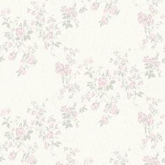 a white wallpaper with pink flowers on it