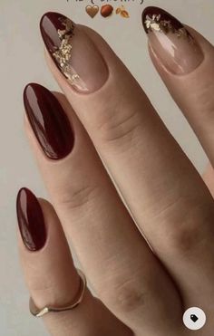 Kutek Disney, Wine Nails, Maroon Nails, Valentine Nails, Smink Inspiration, Gold Nail, Her Nails, Classy Acrylic Nails, Thanksgiving Nails