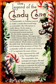 the legend of the candy cane poem is displayed in front of an orange frame with christmas decorations and candy canes