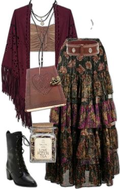 Fairycore Aesthetic Outfits Fall, Female Hipster Fashion, Everyday Viking Style, Stevie Nicks Summer Outfits, Shawl Outfits Summer, Paisley Maxi Skirt, Indie Witch Aesthetic Outfit, Season Of The Witch Aesthetic Outfit, Witch Skirt Outfit