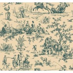 an old wallpaper pattern with people and animals