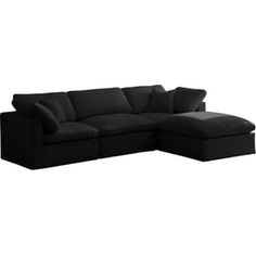 Meridian Furniture Plush Cream Standard Cloud Like Comfort Modular 6pc Sectional | The Classy Home Black L Sofa, Cloud Couch Black, Black Cloud Couch Living Room, Black Cloud Couch, Black Sectional Couch, Black Velvet Couch, Black Velvet Sectional, Modern Black Couch, Transitional Sectional Sofas