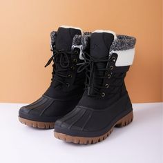 Pennysue women's outdoor snow boots With high quality and comfortable fur lining, keep your feet warm and comfortable during the cold winter months; The lace-up closure design makes it perfect for all your outfits and is easy to slip on and off. Size: 10.  Color: Black.  Gender: female.  Age Group: adult. Cold Weather Shoes, Tall Western Boot, Warm Snow Boots, Moccasins Style, Closure Design, Waterproof Snow Boots, Warm Shoes, Warm Boots, Slip On Boots