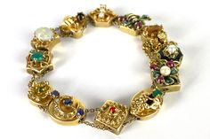 Size: 8 1/8" x .55" Signed: 14k  Weight: 17.9 dwt 27.6g Please see some minor stones are missing. Also the link that connects the chain should be soldered shut. I didn't get it done yet as I thought about finding one more slider to this bracelet. Heirloom Gold Multi-stone Bracelets, Heirloom Gold Bracelets With Multi-stone, Heirloom Yellow Gold Multi-stone Bracelets, Heirloom Multi-stone Bracelets For Formal Occasions, Character Board, Get It Done, Jewelry Lookbook, Jewelry Inspo, Rare Antique