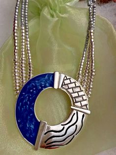 Chico's Necklace Round Pendant Blue Enamel Modernist Silver Plated Beads 19" Pendants Necklaces, Locket Pendant Necklace, Retro Jewelry, Round Pendant, Fashion Jewelry Necklaces, Fashion Watches, Locket, Silver Plate, Jewelry Necklace Pendant