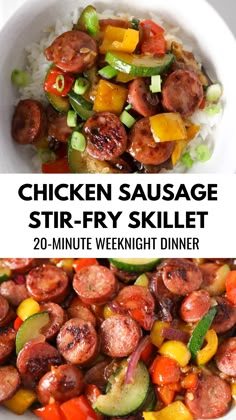 Chicken Sausage Stir-Fry Skillet with Vegetables 20 minute dinner meal. Chicken Sausage Stir Fry, Healthy Sausage Recipes, Sausage Stir Fry, Chicken Sausage Recipes, Sausage Dinner, Sausage Dishes, Fry Recipes, High Protein Meals, Health Dinner