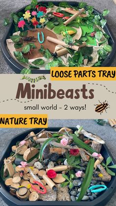 Fascinating minibeasts! You can make either of these easy minibeasts small worlds in a matter of minutes. Use a tuff tray or a shallow cardboard box to set up this minibeasts activity for kids. Watch the video to see how easy this is to set up. Small World Ideas Eyfs, Small World Activities Eyfs, Insect Tuff Tray Ideas, Loose Parts Tuff Tray Ideas, Eyfs Small World Ideas, Garden Tuff Tray Ideas, Around The World Tuff Tray, Earth Day Tuff Tray Ideas