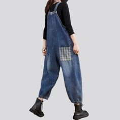 Introducing our 2023 Spring-Summer Collection's checkered details denim jumpsuit a statement piece that will give you a look that screams style!Why It's A Must-HaveThis breathable denim jumpsuit is designed to bring out the vintage. baggy. and sanded look in you. With a unique checkered pattern and patched design. you'll have the perfect balance of streetwear trend and chic fashion. The suspenders closure adds an extra touch of class. making it the ideal jumpsuit for any special occasion.Feature Casual Denim Patchwork Jumpsuit, Casual Denim Patchwork Overalls Jumpsuit, Casual Patchwork Jumpsuits And Rompers For Fall, Casual Denim Patchwork Jumpsuit For Summer, Denim Bib Front Jumpsuit For Fall, Fall Season Denim Jumpsuit With Bib Front, Fall Denim Bib Front Jumpsuits And Rompers, Casual Summer Plaid Jumpsuits And Rompers, Casual Plaid Jumpsuits And Rompers For Summer