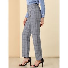 These pants are essential for dressing up or down. Lightweight fabric, covered in a plaid pattern, shapes these trendy trousers with a high-rise fit. How it is a bit high waist and how it gathers at the waist adding shape to the body. You may love everything about these trousers, from their regular fit to the elastic high-waist, which could double as a hiding mechanism for women with love handles. Style these trousers with a crop top and heels for the ultimate look. This fashionable and trendy c Tailored Casual Plaid Pants, Plaid High-waisted Pants For Work, Plaid Workwear Pants With Elastic Waistband, Tailored Plaid Casual Bottoms, Plaid Pants With Elastic Waistband For Work, High-waisted Houndstooth Workwear Pants, Plaid Straight Pants For Office, High-waisted Houndstooth Pants For Work, Plaid Trousers For Office