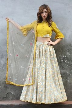 Shop for I am Design Yellow Silk Printed And Embroidered Lehenga Set for Women Online at Aza Fashions Embroidered Lehenga, Yellow Silk, Kantha Work, Ikat Print, Silk Lehenga, Net Dupatta, Indian Designer, Indian Designer Wear, Designer Wear