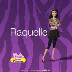 a barbie doll is standing in front of a purple background with zebra print on it