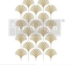 an art deco wallpaper design in gold and white, with large fan shaped leaves