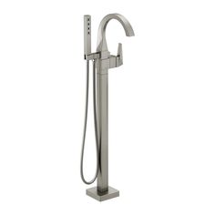 Make an impact by installing the Delta T4746-SS-PR-FL floor-mount tub filler, a gorgeous addition to your bathroom setting from Delta’s Trillian bath collection. It has a Lumicoat stainless finish, which decreases the amount of mineral buildup and stains caused by hard water in places that are frequently in contact with hands.The Delta T4746-SS-PR-FL floor-mount tub filler features the H2Okinetic technology that provides intense water pressure for more coverage. Also, this product comes with the trim-only kit and the matching hand shower, which has a flow rate of 1.75 GPM at 80 psi. In addition, to complete the setup, the R4700-FL or R4700-FLWS rough-in kit is required.This floor-mount tub filler is ADA compliant. Also, the hand shower is WaterSense labeled, which guarantees that it will c Floor Mount Tub Filler, Freestanding Bathtub Faucet, Freestanding Tub Faucet, Freestanding Tub Filler, Tub Cleaner, Ideal Bathrooms, Shower Faucet Sets, Hard Water Stains, Freestanding Bathtub