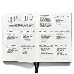 an open book with the words,'april wlz'written in black on it