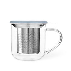 two stainless steel mugs sitting next to each other on a white surface with the lid open