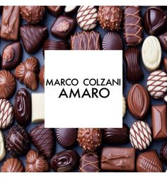 many different types of chocolates with the word marco colliani amaro on it