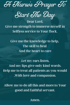 a poem written in blue with the words prayer for nurses