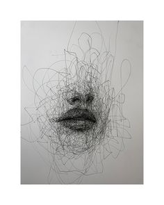 an abstract drawing of a woman's face with lines in the shape of flowers