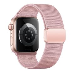 the pink apple watch band is attached to an apple watch series 3 wristband with a metal buckle