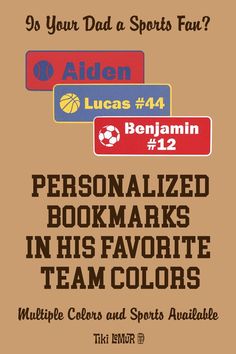 an ad for personalized bookmarks in his favorite team colors, including basketballs and sports