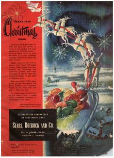 an old christmas ad from sears's rockbuck and co, featuring santa claus in his sleigh