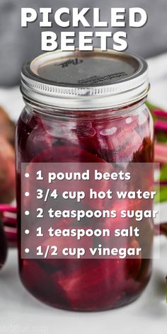 pickled beets in a jar with text overlay