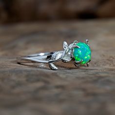 Silver Leaf Branch Kiwi Green Opal Ring Blue Opal Ring, Light Green Color, Leaves Design, Green Opal, Opal Ring, Natural Opal, Blue Opal, Silver Leaf, Opal Rings