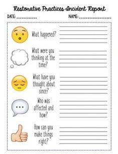 a printable worksheet with the words restative practices incident report on it