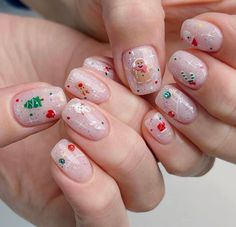 Korean Xmas Nails, Christmas Korean Nails, Korean Nail Ideas, Korean Christmas Nails, Nail Noel, Xmas Nail Art, Cute Pink Nails