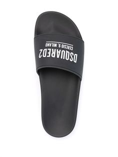 Dsquared2 logo-print Slides - Farfetch 9 Logo, Summer Footwear, Man Logo, Prada Designer, Balenciaga Designer, Slides Shoes, Leather Slides, Black Logo, Flip Flop Sandals