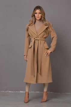 "Stand out and look flawless with our cashmere coat. Featuring a belt, single buttoned closure, and an elegant lapel. Enjoy the extra warmth during the winter. KEY FEATURES: - Two pockets with flaps - Shoulder pads - A-line princess silhouette - With a belt - Single- buttoned closure 🌀Unique fashion experience for your playful character 🌀 MATERIALS & CARE: Coat fabric -80% Wool; 10% Cashmere; 10% Polyester This high-quality cashmere fabric is known for its extreme softness, warmth, and lustrou Winter Overcoat, Military Style Coats, Plus Size Winter, Wool Overcoat, Cashmere Fabric, Classic Jacket, Belted Coat, Cashmere Coat, Wool Jacket