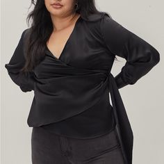 New With Tags: Nasty Gal Tie, Side Draped Satin Blouse Plus Size: 20 Satin Material Button Detail On Sleeves Very Flattering, Can Dress Up Or Down Party V-neck Blouse With Faux Wrap, Party V-neck Faux Wrap Blouse, Elegant Party Top With Faux Wrap, Long Sleeve Faux Wrap Party Tops, Party Faux Wrap Blouse, Faux Wrap Blouse For Parties, Fitted Long Sleeve Faux Wrap Blouse, Chic Faux Wrap Blouse For Night Out, Party V-neck Faux Wrap Tops