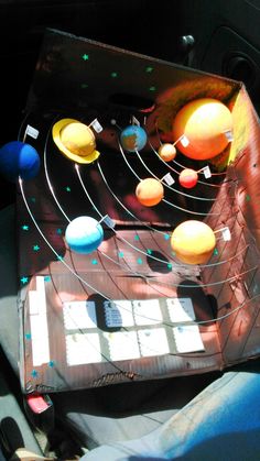 the solar system is made out of cardboard and stringing with magnets to make it look like they are floating in space