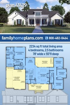 the floor plan for this house is shown in blue and white, with two levels to each