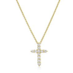 A diamond cross necklace is a breathtaking fusion of religious symbolism and exquisite craftsmanship. At its center lies a meticulously crafted cross pendant, elegantly designed to reflect both faith and beauty. The cross is embellished with shimmering diamonds, each one meticulously selected for its exceptional quality. Whether worn for religious significance or as a fashion statement, a diamond cross necklace is sure to captivate and inspire. The perfect staple for daily wear, there is a size Cross-shaped Diamond Necklace With Single Cut Diamonds, Luxury Cross-shaped Diamond Cut Necklace, Diamond White Cross Necklace With Diamond Accents, Diamond White Cross Necklace With Single Cut Diamonds, Diamond Cross Pendant Necklace With Single Cut Diamonds, Formal Diamond Necklace With Cross Pendant And Diamond Accents, Formal Diamond Cross Pendant Necklace With Accents, Formal Cross Pendant Diamond Necklace With Accents, Formal Diamond Cross Necklace With Brilliant Cut