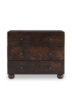 a wooden chest with two drawers on one side and three brass knobs on the other