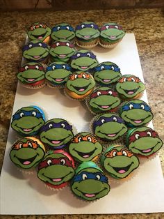 teenage mutant cupcakes are arranged in the shape of tmnt's