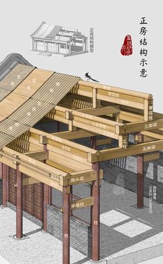 an architectural drawing of a building under construction with chinese writing on the wall above it